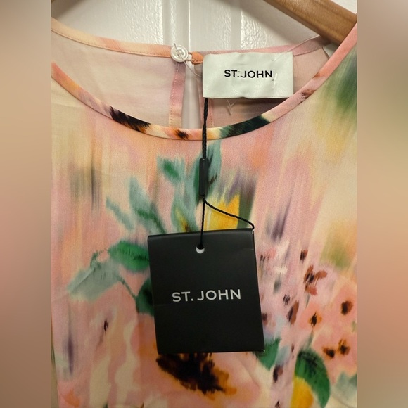 NWT St. John Womens Floral Print Silk Mini Dress 4 Ecru/Peach Multi Designer - Picture 3 of 12